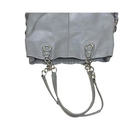 Coach Ashley Ruched Leather Satchel Gray Chain Shoulder Bag - Picture 5 of 15